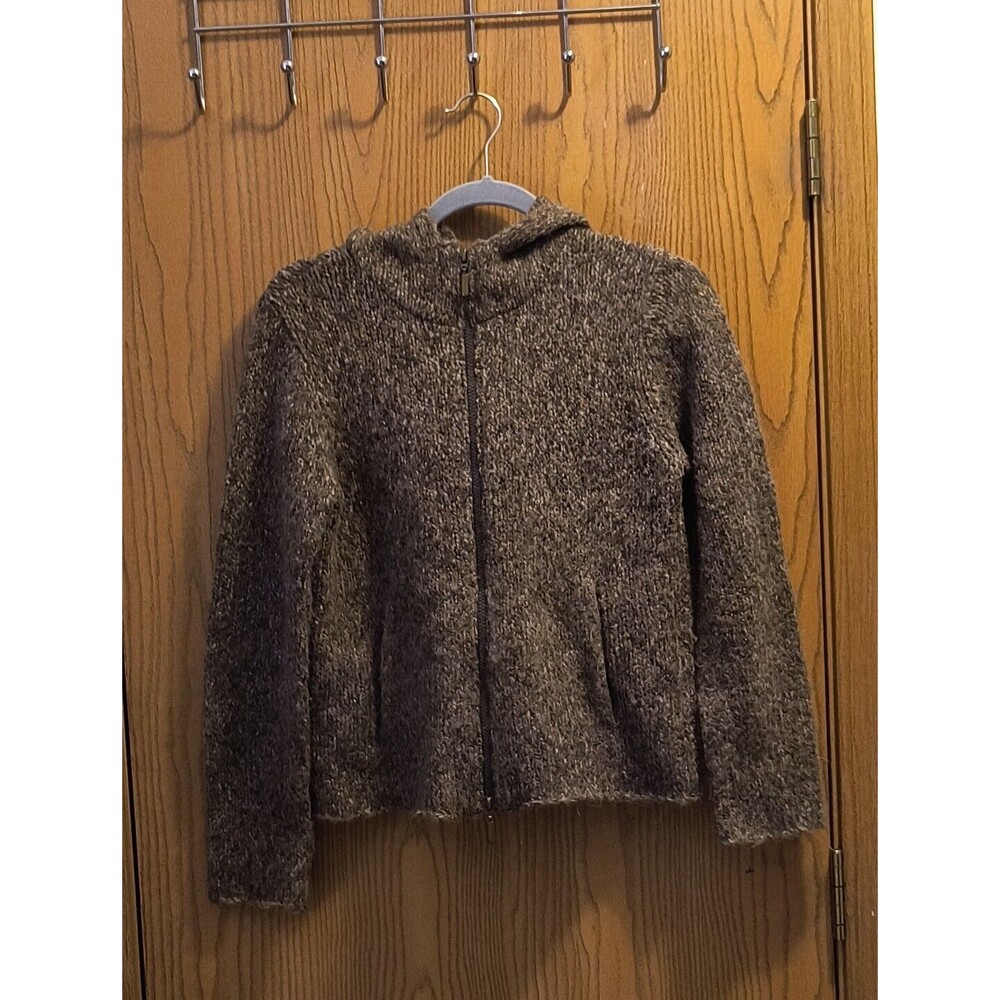 Cambridge Dry Goods Zip Front Wool Alpaca Blend Sweater Hooded Brown Medium P